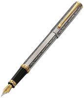 Xezo Legionnaire 18-Karat Gold, Platinum Plated MEDIUM-Point Fountain Pen, Art Nouveau Style, Diamond-Cut and Finely Hand-Etched (Legionnaire F-1)