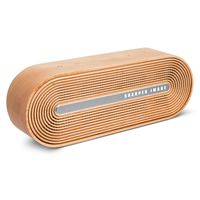 SHARPER IMAGE Retro Wireless Speaker, Sync to Smartphone or Tablet with Bluetooth, Stream for up to 10 Hours per Charge, Rechargeable, Aux in, Micro SD Card Compatible, Mid-Century Oval Wood Design