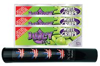 Herb Airtight Tube Pocket Protector with Juicy Jay's White Grape 1.25 Flavored Hemp Rolling Papers 3 Count DC Crafts Nation- Flag Leaf