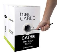 Cat5e Riser (CMR), 1000ft, Black, 24AWG 4 Pair Solid Bare Copper, 350MHz, ETL Listed, Unshielded Twisted Pair (UTP), Bulk Ethernet Cable, trueCABLE