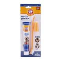 Arm & Hammer Dog Dental Care Tartar Control Kit for Dogs | Contains Toothpaste, Toothbrush & Fingerbrush | Reduces Plaque & Tartar Buildup | Safe for Puppies, 3Piece Kit, Beef Flavor