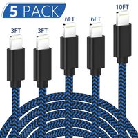 iPhone Cable MFi Certified Lightning Cable [5 Pack 3FT 3FT 6FT 6FT 10FT] Extra Nylon Braided iPhone Charger Syncing Cord Compatible iPhone Xs Xs Max XR X 8 8Plus 7 7Plus 6S 6S Plus SE iPad iPod
