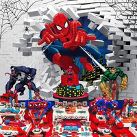 Spiderman Backdrop, Superhero Theme Marvel Cartoon Birthday Party Supplies Backdrop White Brick Wall Background for Photographic Kids Children Party Studio Photo Backdrop Props