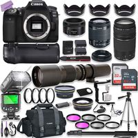 Canon EOS 90D DSLR Camera w/ 18-55mm Lens Bundle + Canon 75-300mm III Lens, Canon 50mm f/1.8 & 500mm Preset Lens + Canon Case + 96GB Memory + Battery Grip + Speedlight Flash + Professional Bundle