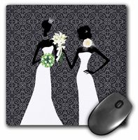 3dRose LLC 8 x 8 x 0.25 Inches Mouse Pad, Two Brides in Wedding Gowns with Black Damask Background (mp_164713_1)