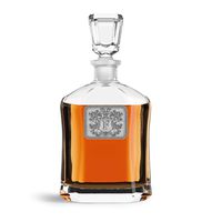 Personalized Whiskey Decanter Bottle Glass - Monogram Initial Pewter Engraved Crest - Novelty for Weddings, Birthdays or any Special Occasions - Pick Your Letter (F, 24oz)