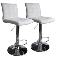 Leopard Square Back Adjustable Swivel Bar Stools,PU Leather Padded with Back, Set of 2 (White)