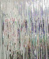 GOER 3.2 ft x 9.8 ft Metallic Tinsel Foil Fringe Curtains for Party Photo Backdrop Wedding Decor (3 Pcs, Shiny Silver)