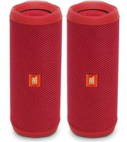 JBL Flip 4 Waterproof Portable Wireless Bluetooth Speaker Bundle - (Pair) Red