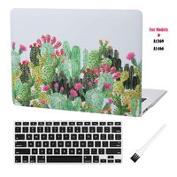 Laptop Hard Case MacBook Air 13 inch Case A1369 A1466 Matte Rubberized Hard Shell Case Cover (Modal: A1369 & A1466) with A1369 A1466 Silicon Keyboard Cover and Dust Brush (Cactus with red Flowers)