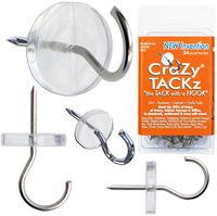 CraZy TACKz 24 Tacks - 2 in 1 Push pin + Thumb tack + Cup Hook - Decorate, Organize & Hang 1000's of Items at Home, School, Office, Crafts, Jewelry & Kids Rooms - Clear in re-usable Storage Organizer