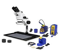 Parco Scientific PA-10FZ-IFR07-SD1 Simul-Focal Trinocular Stereo Zoom 7x-45x Microscope,Hakko Single Port Solder Station FX-951 and Micro-Soldering Kit Fm-2032,144-LED Light,Cell Phone Repair Platform