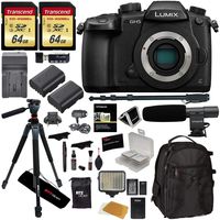 Panasonic Lumix DC-GH5 Mirrorless Micro Four Thirds Digital Camera Body, 2X Transcend 64GB, Professional Video LED Light, Microphone, Accessory Bundle