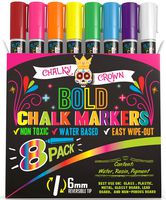 Liquid Chalk Markers for Blackboards - Bold Color Dry Erase Marker Pens - Chalk Markers for Chalkboards Signs, Windows, Blackboard, Glass - 6mm Reversible Tip (8 Pack) - 24 Chalkboard Labels Included