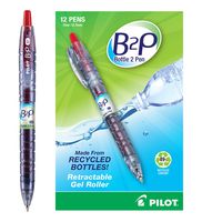 PILOT B2P - Bottle to Pen Refillable & Retractable Rolling Ball Gel Pen Made From Recycled Bottles, Fine Point, Red G2 Ink, Dozen Box (31602)