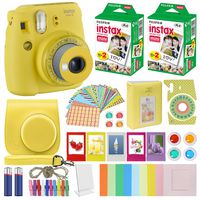 Fujifilm Instax Mini 9 - Instant Camera Clear Yellow with Clear Accents with Carrying Case + Fuji Instax Film Value Pack (40 Sheets) Accessories Bundle, Color Filters, Photo Album, Assorted Frames