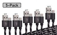 HappyDuck MFi Certified iPhone Charger Lightning Cable 5Pack[3/3/6/6/10FT] Extra Long Nylon Braided USB Charging & Syncing Cord Compatible iPhone Xs/Max/XR/X/8/8Plus/7/7Plus/6S/6S Plus/SE/iPad/More
