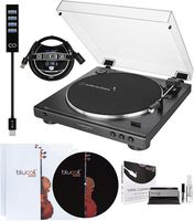 Audio-Technica AT-LP60XUSB USB Belt-Drive Turntable (Black) Bundle with 10-FT USB Extension Cable, Blucoil Type-C Hub, 2-in-1 Vinyl Cleaning Kit, Turntable Slipmat, and 2X LP Inner Sleeves