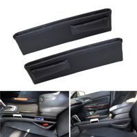 iJDMTOY (2 Black Leather Extra Long Car Side Pocket Organizers, Seat Catcher Holders Compatible with Key, Wallet, Phone, Sunglasses, etc