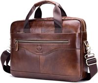 Leather Business Briefcase,Travel Genuine Leather Vintage Messenger Bag Cowhide Laptop Bag with Strap Handbag for Men