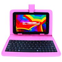 LINSAY New F7XHDBKSPINK, Quad Core, 8GB Android 4.4 Kit Kat with Pink Leather Keyboard Dual Cam
