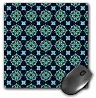 3dRose LLC 8 x 8 x 0.25 Inches Mouse Pad, Light Blue and Green Patterned Abstract Flowers on A Navy Blue Background (mp_63946_1)