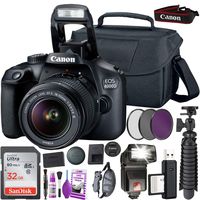 Canon EOS 4000D (Rebel T100) DSLR Camera and EF-S 18-55 mm f/3.5-5.6 is III Lens (International Version) + 64GB Memory Card + Camera Bag + MiniTripod + Flash