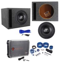Rockville W10K6D2 V2 10" 2000w Subwoofer+Vented Sub Box+Mono Amplifier+Amp Kit