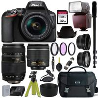 Nikon D3500 DSLR Camera with AF-P DX NIKKOR 18-55mm f/3.5-5.6G VR and Tamron AF 70-300mm f/4-5.6 Di LD Macro Lens for Nikon DSLR + Nikon Gadget Bag & Accessory Bundle