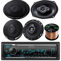 Kenwood KMM-BT315U Single DIN Bluetooth In-Dash AM/FM Car Stereo Receiver Bundle Combo With 2x 6x9" 1300W 5-Way Flush Mount Coaxial Speakers + 2x 6.5" 320W Audio Speaker + Enrock 50 Ft Speaker Wire