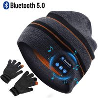 Puersit Bluetooth Beanie Wireless Headphone Hat Music Soft Hat with Stereo Speakers,Winter Knit Hat Wireless Mic Hands-Free for Men Women Sports Fitness Travel Birthday Festival Gift (Strip+Gloves)