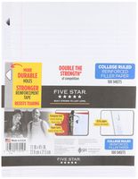 Five Star Filler Paper, College Ruled, Reinforced, Loose Leaf Paper, 11 x 8.5", 100 Sheets/Pack Pack Of 3