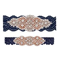 yanstar Wedding Bridal Garter Navy Stretch Lace Bridal Garter Sets with Rose Gold Rhinestones Clear Crystal Pearl for Wedding