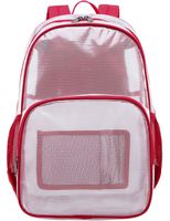 Mygreen Heavy Duty Clear Backpack Durable Multi-Pockets See Through Student School Bookbag Waterproof Transparent Beach Girls Travel Bag (Red, Large)