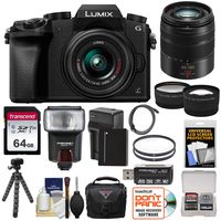 Panasonic Lumix DMC-G7 4K Wi-Fi Digital Camera & 14-42mm (Black) with 45-150mm Lens + 64GB Card + Case + Flash + Battery & Charger + Tripod + 2 Lens Kit