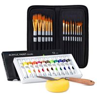 Acrylic Paint Brush Set With 15 Paint Brushes For Acrylic Painting And Bonus 12 Color Acrylic Paint Set