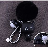 eKoi Yami Kawaii Cute Anime Little Injured Devil Figure Pom pom Fur Ball Doll Plush Keychain for Cosplay Couple Boy Girlfriend Fashion Accessory Gift (White Black)