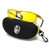 BLUPOND Night Driving Glasses - Semi Polarized Yellow Tint HD Vision Anti Glare Lens - Unbreakable Metal Frame with Car Clip Holder - Knight Visor (Gold)