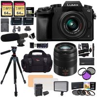 Panasonic DMC G7KK Mirrorless 4K Camera 14-42mm Lens Kit + Panasonic H-FS45150AK Lumix G Vario 45-150mm Lens + 2 Transcend 64 GB + LED Light Flash + Ritz Gear 60" Tripod + Microphone + Accessories