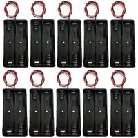 TrendBox Pack of 10pcs 2x18650 7.4V Black Plastic Battery Storage Case Holder Clip Type with 6" Two Wire Spring Lead Flat Tip Li-ion Battery DIY