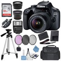 Canon EOS 4000D (Rebel T100) Digital SLR Camera w/ 18-55MM DC III Lens Kit (Black) with Accessory Bundle, Package Includes: SanDisk 32GB Card + DSLR Bag + 50'' Tripod + Extreme Electronics Cloth...