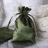 Tableclothsfactory 12PCS Moss/Willow Satin Gift Bag Drawstring Pouch Wedding Favors Bridal Shower Jewelry Bags - 4"x 6"