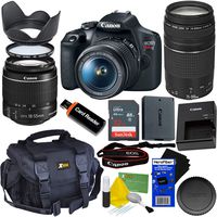 Canon DSLR Camera EOS Rebel T7 Bundle with 18-55mm is II & EF 75-300mm f/4-5.6 III Zoom Lenses (International Version) + Battery + Charger + 32GB Accessory Kit w/HeroFiber Cleaning Cloth