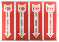 Fire Extinguisher Signs - 4-Pack Metal Aluminum Fire Extinguisher Signs with Arrow Symbol, Self-Adhesive Decal, Ideal for Office, Retail, Restaurants, Indoors and Outdoors, 3.9 x 11.75 Inches
