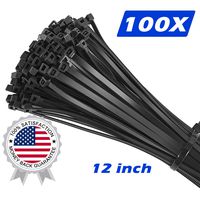100 Pack of Black Nylon Zip Ties - 12" x 0.2" - Premium wide Cable Ties - Heavy Duty UV and Heat Resistant Tie Wraps