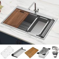 Ruvati 33 x 22 inch Workstation Ledge Drop-in Tight Radius 16 Gauge Stainless Steel Kitchen Sink Single Bowl - RVH8003