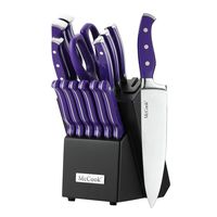 McCook MC27 14 Pieces FDA Certified High Carbon Stainless Steel kitchen knife set with Wooden Block, All-purpose Kitchen Scissors and Built-in Sharpener,Purple