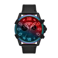 Diesel On Men's Full Guard 2.5 Touchscreen Stainless Steel and Leather Smartwatch, Black and Multicolor Iridescent crystal-DZT2013