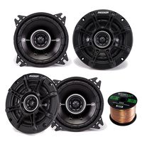 Car Speaker Bundle Combo: 2 Pairs of Kicker 41DSC44 4" Inch 120 Watt 2-Way Black Car Stereo Coaxial Speaker + Enrock 50 Foot 16 Guage Speaker Wire