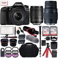 Canon EOS 80D DSLR Camera with EF-S 18-135mm f/3.5-5.6 is USM + Sigma 70-300mm f/4-5.6 DG Macro Lens for Canon EOS & All-in-One Professional Travel Bundle